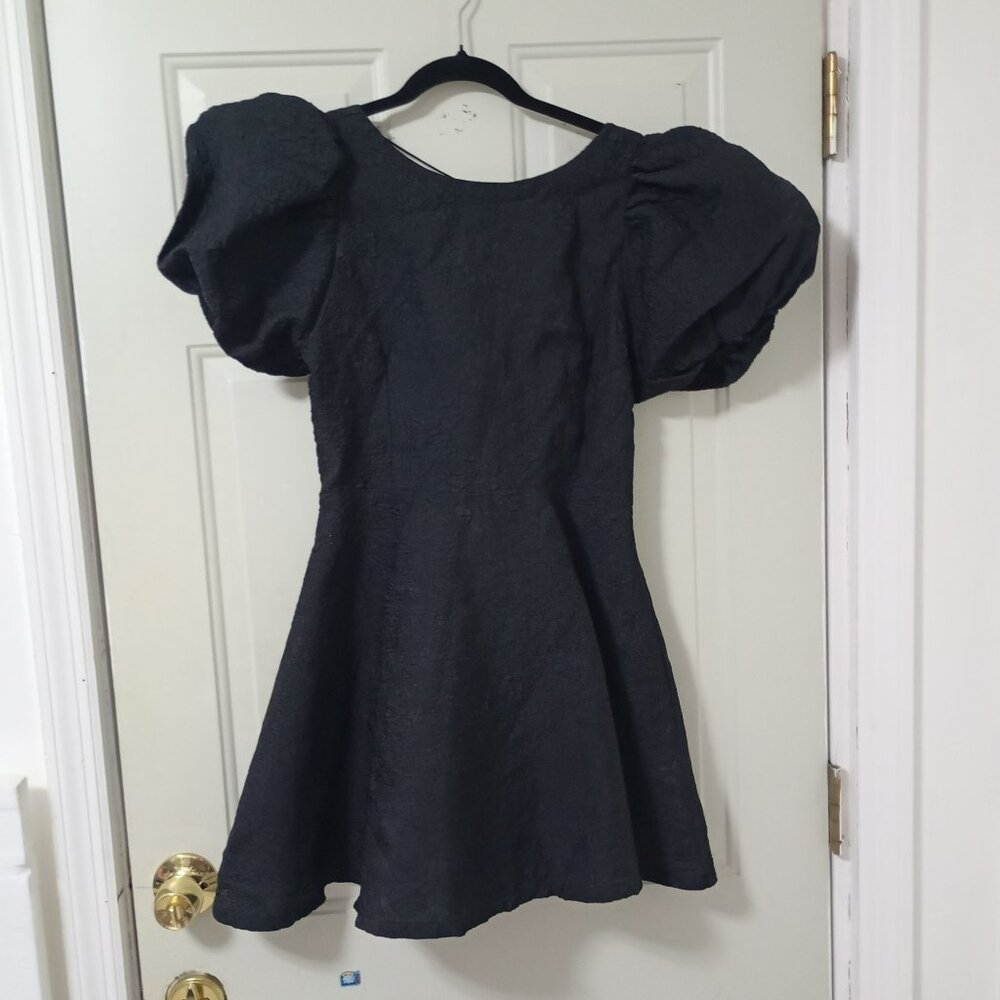 Simonett Beya Dress Black Size S Puff Sleeve Textured Fabricv Womens